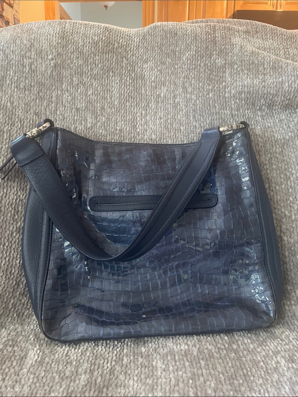 Brighton Navy Croc-Embossed Shoulder Bag